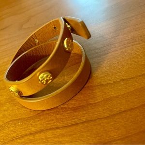 Tory Burch Brown Leather Wrap Bracelet.